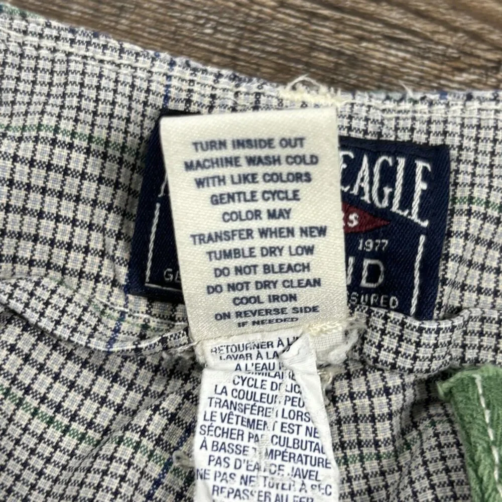 American Eagle Pants Mens 32x30 Gray Plaid Cotton Casual Flat Front Trousers